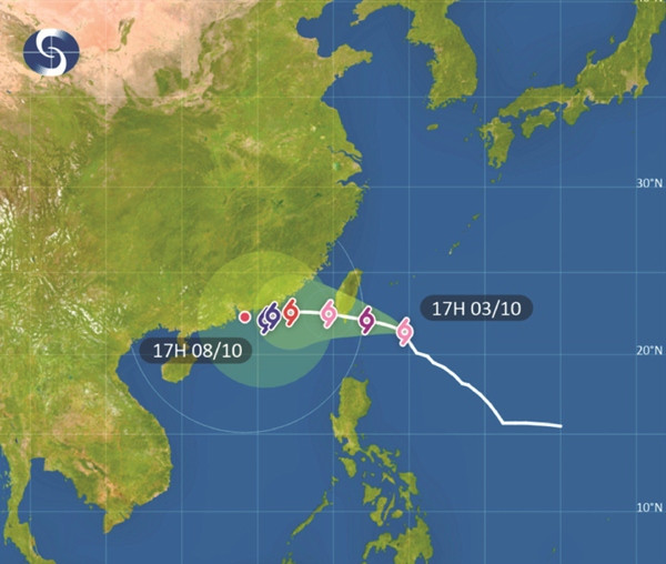Dự báo của Đài Quan sát Hong Kong (Trung Quốc) về đường đi của bão Koinu. Ảnh: The Standard. Dự báo của Đài Quan sát Hong Kong (Trung Quốc) về đường đi của bão Koinu. Ảnh: The Standard.