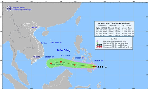 Dự báo của Trung tâm Dự báo KTTV Quốc gia nước ta vào 8h sáng 18/12. Ảnh: Trung tâm Dự báo KTTV Quốc gia. Dự báo của Trung tâm Dự báo KTTV Quốc gia nước ta vào 8h sáng 18/12. Ảnh: Trung tâm Dự báo KTTV Quốc gia.