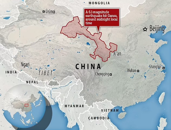 Nơi xảy ra động đất. Ảnh: Mail Online. Nơi xảy ra động đất. Ảnh: Mail Online.