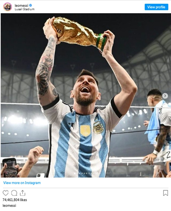 Bức ảnh lập kỷ lục của Messi. Ảnh: Instagram.