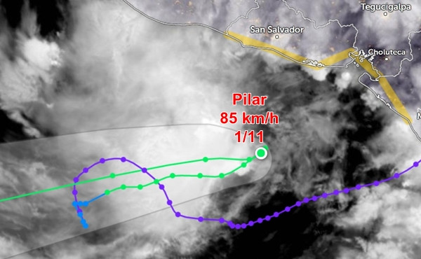 Vị trí hiện tại và đường đi phức tạp của bão Pilar. Ảnh: Zoom Earth, JTWC.