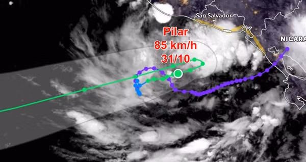 Đường đi như một chữ ký của bão Pilar. Ảnh: Zoom Earth, NOAA, NHC.