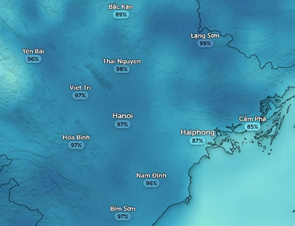 Độ ẩm ở Hà Nội rất cao vào sáng 29/11. Ảnh: Zoom Earth, OpenStreetMap. Độ ẩm ở Hà Nội rất cao vào sáng 29/11. Ảnh: Zoom Earth, OpenStreetMap.
