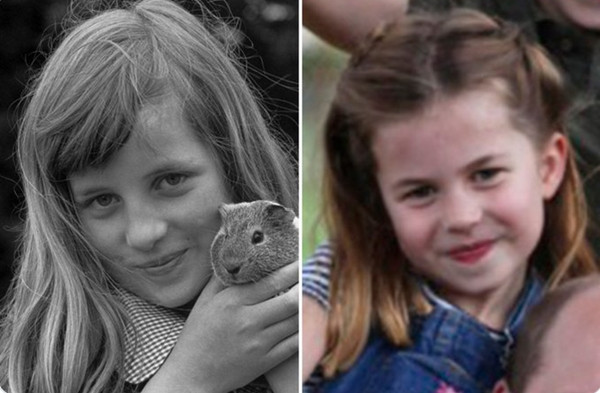 Công nương Diana ngày nhỏ và Công chúa Charlotte hiện nay. Ảnh: Twitter.