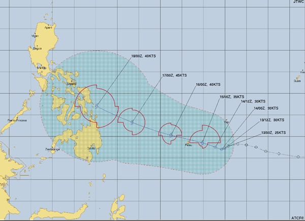 JTWC đã ra cảnh báo bão sẽ đổ bộ Philippines. Ảnh: JTWC. JTWC đã ra cảnh báo bão sẽ đổ bộ Philippines. Ảnh: JTWC.