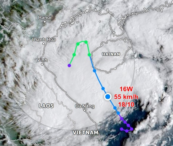 Dự báo của JTWC cho thấy bão đi vòng ở Vịnh Bắc Bộ. Ảnh: Zoom Earth.