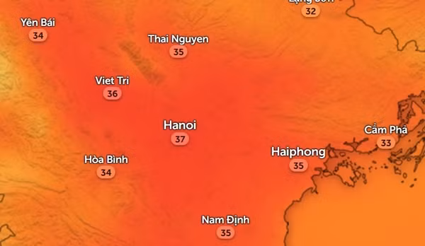 Nhiệt độ ngoài trời ở một số tỉnh thành miền Bắc nước ta lúc 15h ngày 11/11. Ảnh: Zoom Earth, OpenStreetMap.