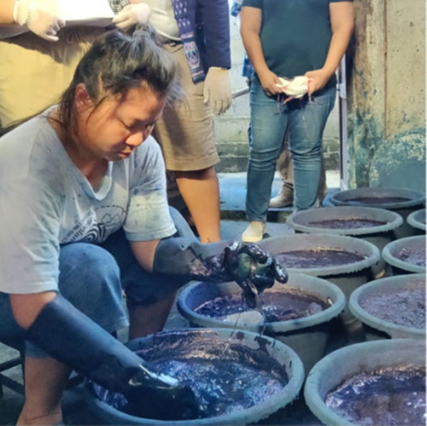 Một công đoạn nhuộm màu chàm tự nhiên cho vải ở Udon Thani (Thái Lan). Ảnh: The Other Side Forever.