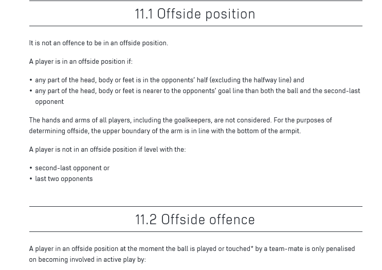 Một phần luật về việt vị của IFAB. (Ảnh chụp màn hình). Một phần luật về việt vị của IFAB. (Ảnh chụp màn hình).