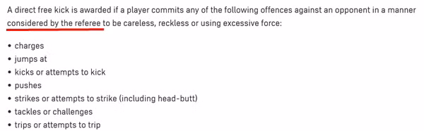 Nhiều tình huống sẽ được xử tùy vào đánh giá của trọng tài trên sân. (Ảnh chụp màn hình The IFAB). Nhiều tình huống sẽ được xử tùy vào đánh giá của trọng tài trên sân. (Ảnh chụp màn hình The IFAB).