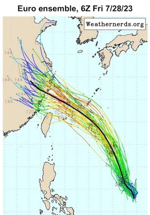 Dự báo ban đầu của châu Âu vào ngày 28/7. Ảnh: Weathernerds.org.