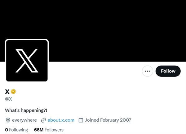 Tên tài khoản @Twitter đã được đổi thành @X. (Ảnh chụp màn hình Twitter).