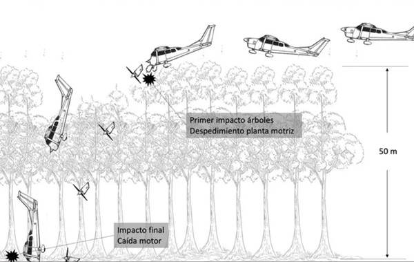 Hình vẽ miêu tả cảnh máy bay rơi. Ảnh: Dirección Técnica de Investigación de Accidentes. Hình vẽ miêu tả cảnh máy bay rơi. Ảnh: Dirección Técnica de Investigación de Accidentes.