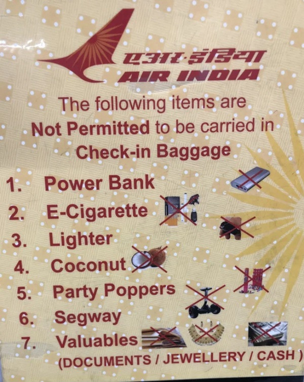 Thông báo cấm của hãng Air India. Ảnh: Booshdawg. Thông báo cấm của hãng Air India. Ảnh: Booshdawg.