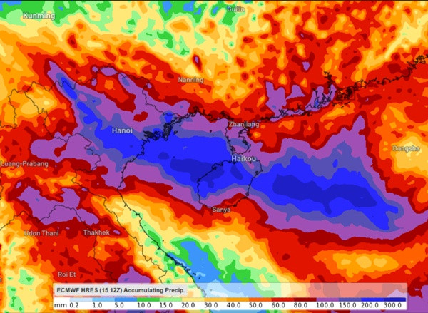 Những vùng màu xanh da trời là được dự báo sẽ có mưa rất to. Ảnh: Weatherzone. Những vùng màu xanh da trời là được dự báo sẽ có mưa rất to. Ảnh: Weatherzone.