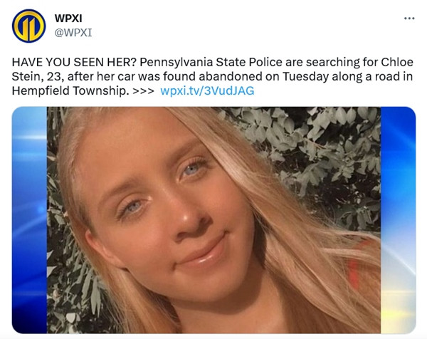Thông báo tìm kiếm vào ngày 3/5, khi cảnh sát tưởng Chloe đang mất tích. (Ảnh chụp màn hình Twitter).