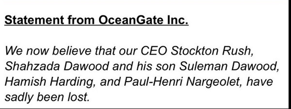 Một phần thông báo của công ty OceanGate. Ảnh: CNN. Một phần thông báo của công ty OceanGate. Ảnh: CNN.