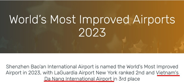 Sân bay Quốc tế Đà Nẵng của Việt Nam xếp hạng 3. (Ảnh chụp màn hình).
