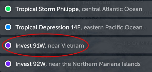 Nhiễu động 91W hiện đã được xác định vị trí là ở "gần Việt Nam". Ảnh: Zoom Earth. Nhiễu động 91W hiện đã được xác định vị trí là ở "gần Việt Nam". Ảnh: Zoom Earth.