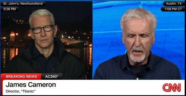 Đạo diễn James Cameron (phải) khi trả lời phỏng vấn của kênh CNN. Ảnh: CNN.