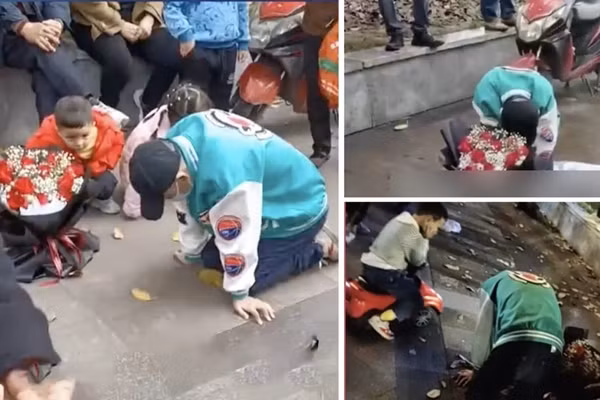 Từ chiều đến tối rồi lại đến sáng, không ít người dân, bao gồm nhiều em nhỏ, quây lại xem "nghi lễ tình yêu" này. Ảnh: Baidu.
