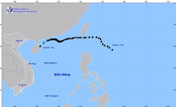 Dự báo về áp thấp - suy yếu từ cơn bão số 4 - của nước ta vào sáng nay. Ảnh: Trung tâm Dự báo Khí tượng Thủy văn Quốc gia.