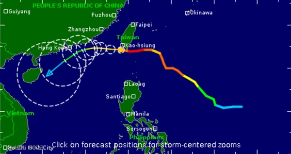 Đường đi của bão Koinu. Ảnh: Tropical Storm Risk. Đường đi của bão Koinu. Ảnh: Tropical Storm Risk.