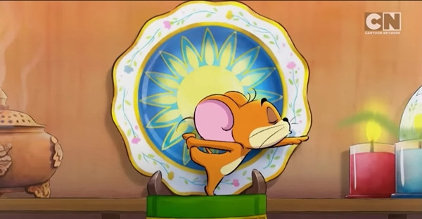 Jerry tập yoga. Ảnh: Cartoon Network Asia.