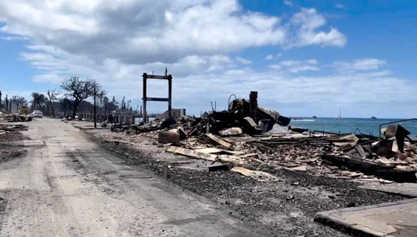 Nhà cửa bị thiêu rụi hết do cháy rừng ở Lahaina, ảnh chụp ngày 10/8. Ảnh: Brian Schatz via Instagram/ via REUTERS.