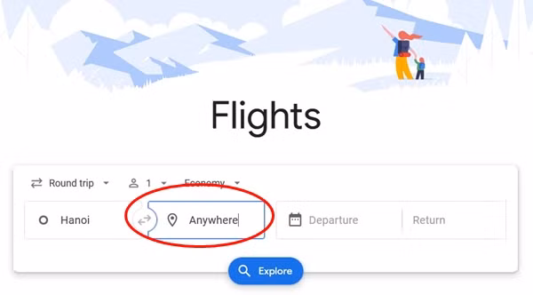 Gõ từ "anywhere" như trên. (Ảnh chụp màn hình).
