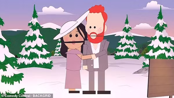 2 nhân vật hoạt hình mà ai nhìn cũng nhận ra là "bản sao" của Harry - Meghan. Ảnh: Comedy Central/ BackGrid.