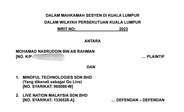 Một phần đơn kiện của anh Nas. Ảnh: Twitter. Một phần đơn kiện của anh Nas. Ảnh: Twitter.