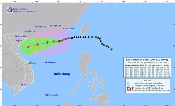 Dự báo vào chiều 7/10 của nước ta. Ảnh: Trung tâm Dự báo Khí tượng Thủy văn Quốc gia. Dự báo vào chiều 7/10 của nước ta. Ảnh: Trung tâm Dự báo Khí tượng Thủy văn Quốc gia.