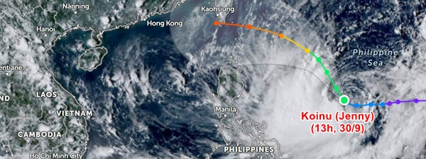 Đường đi dự báo của bão Koinu. Ảnh: Zoom Earth. Đường đi dự báo của bão Koinu. Ảnh: Zoom Earth.