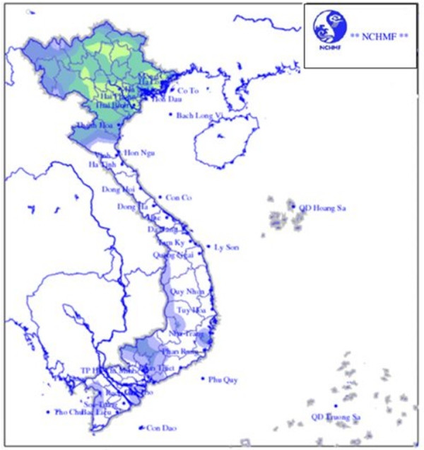 Sẽ có mưa vừa và mưa to ở miền Bắc nước ta trong vài ngày tới. Ảnh: Trung tâm Dự báo Khí tượng Thủy văn Quốc gia.