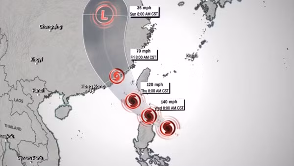 Đường đi của bão Doksuri. Ảnh: CNN.