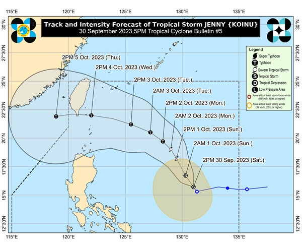 Dự báo của PAGASA vào chiều tối 30/9. Ảnh: PAGASA/ Inquirer. Dự báo của PAGASA vào chiều tối 30/9. Ảnh: PAGASA/ Inquirer.
