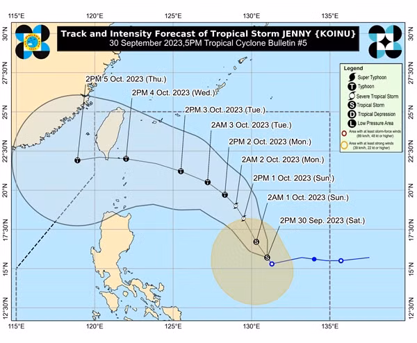 Dự báo của PAGASA vào chiều tối 30/9. Ảnh: PAGASA/ Inquirer.