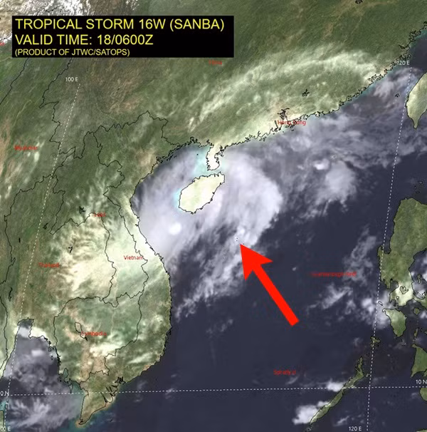 Ảnh vệ tinh hồng ngoại về cơn bão số 5 (bão Sanba). Ảnh: JTWC.
