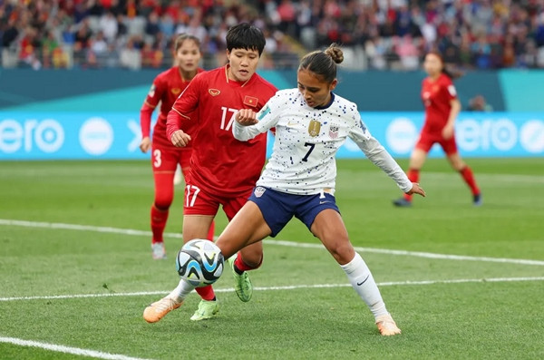 ĐT nữ Mỹ thắng ĐT nữ Việt Nam 3-0 tại vòng bảng World Cup bóng đá nữ 2023. Ảnh: Phil Walter/ Getty Images.