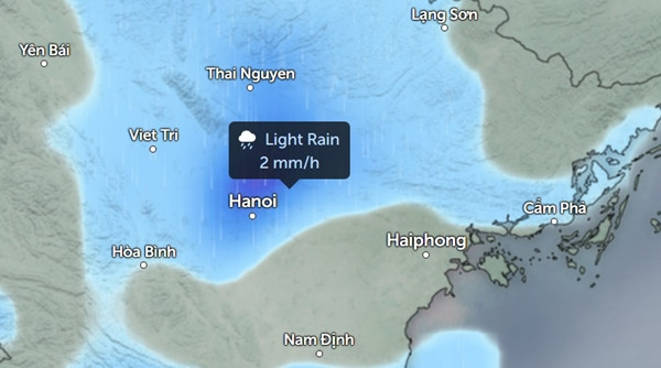 Dự báo mưa vào 6h sáng ngày 13/11, màu xanh da trời là có mưa. Ảnh: Zoom Earth, OpenStreetMap. Dự báo mưa vào 6h sáng ngày 13/11, màu xanh da trời là có mưa. Ảnh: Zoom Earth, OpenStreetMap.