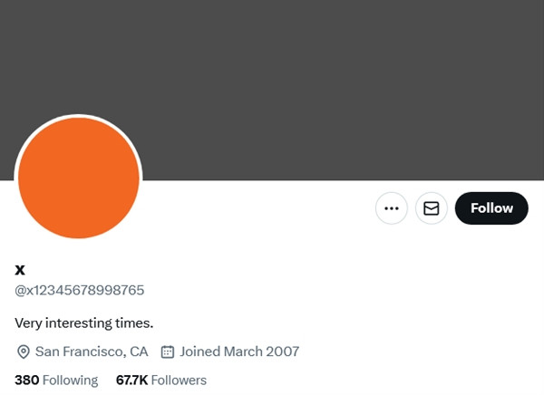 Giờ thì Hwang phải dùng tài khoản @x12345678998765 đọc muốn trẹo lưỡi này. (Ảnh chụp màn hình Twitter).