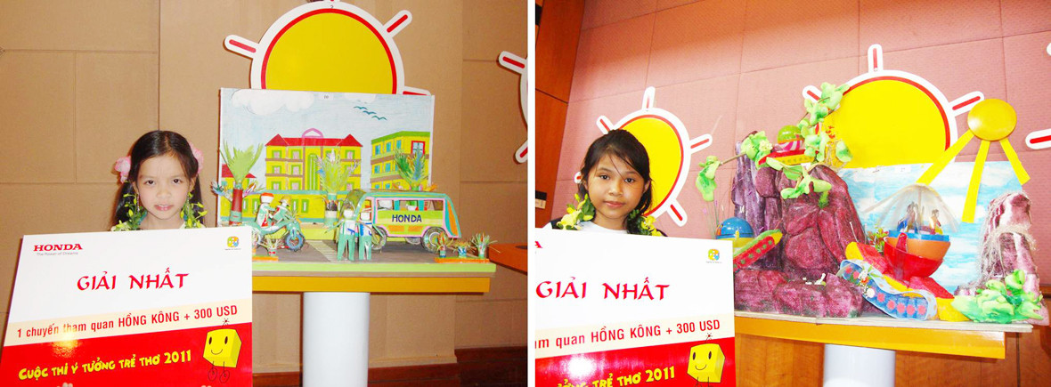 Hai em đoạt giải nhất: Hoàng Mỹ Quỳnh (trái) và Nguyễn Nhật Duyên Ảnh: T.Toan