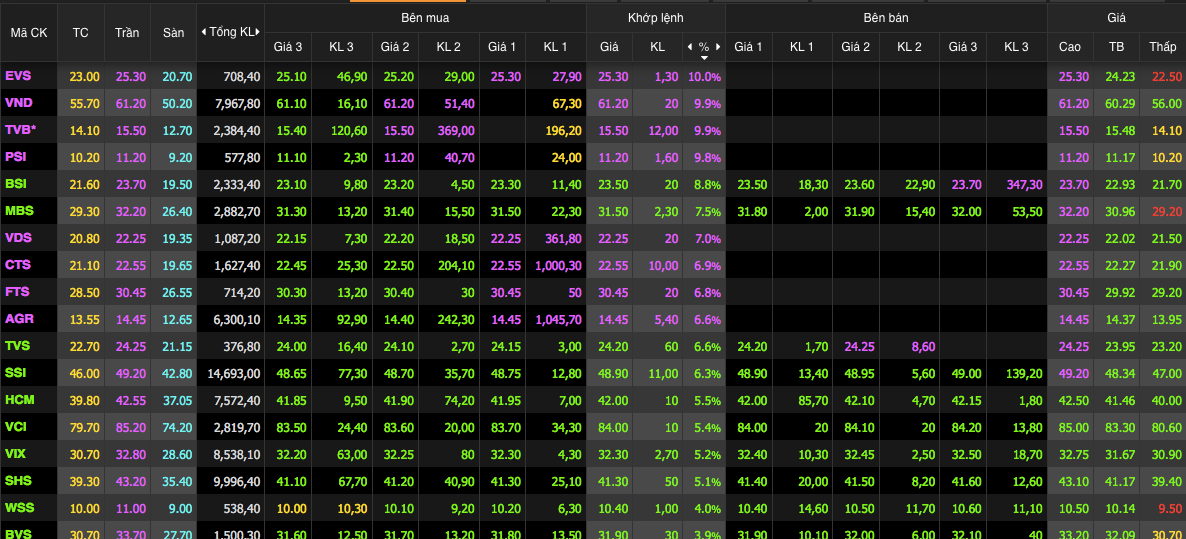 Nhóm cổ phiếu chứng khoán có 8 mã tăng trần