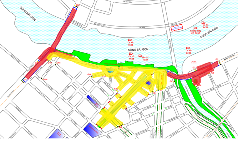 Phạm vi cấm lưu thông. Ảnh: Phòng CSGT - Công an TPHCM Phạm vi cấm lưu thông. Ảnh: Phòng CSGT - Công an TPHCM