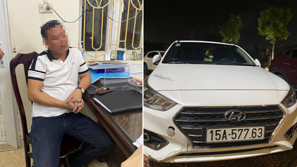 Tài xế Hoàng Văn Linh (trái ảnh) tại cơ quan công an.