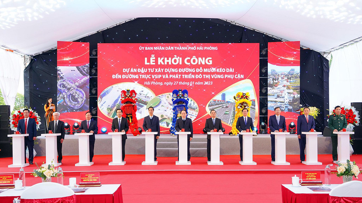 Lãnh đạo TP Hải Phòng ấn nút khởi công dự án đầu tư xây dựng tuyến đường Đỗ Mười.