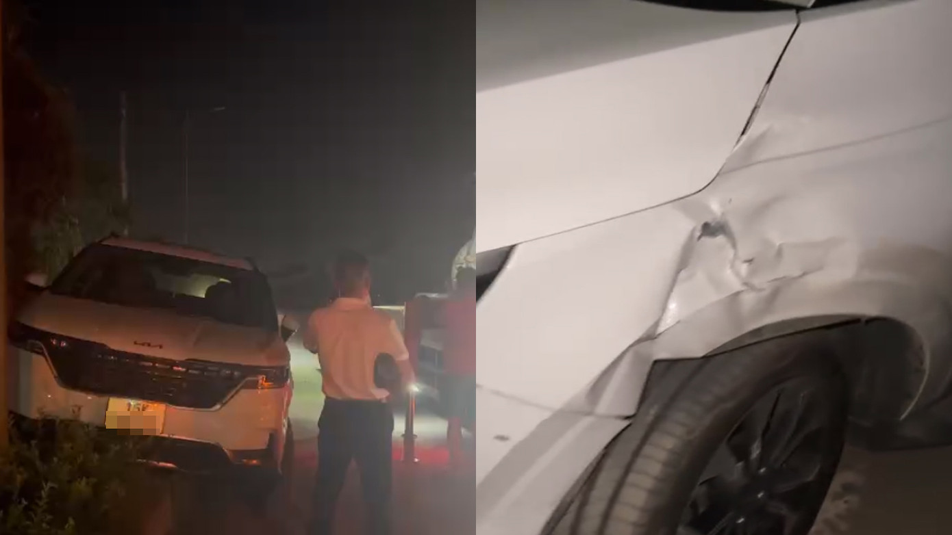 Chiếc xe Kia sau khi xảy ra va chạm trên đường Đỗ Mười (Thủy Nguyên, Hải Phòng). Chiếc xe Kia sau khi xảy ra va chạm trên đường Đỗ Mười (Thủy Nguyên, Hải Phòng).