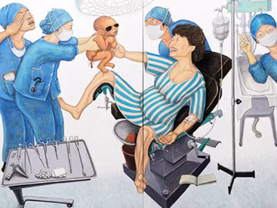 Biếm họa con gái sinh ra cha của Hong Sung-dam. Ảnh: Yonhap. Biếm họa con gái sinh ra cha của Hong Sung-dam. Ảnh: Yonhap