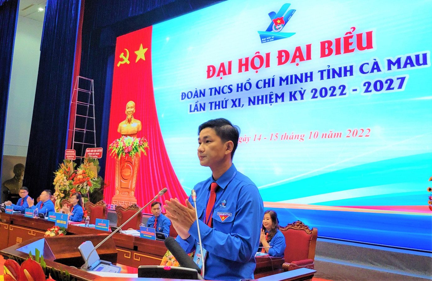 Anh Nguyễn Hoàng Ðạo - Bí thư Tỉnh Đoàn Cà Mau khoá X, phát biểu khai mạc đại hội.